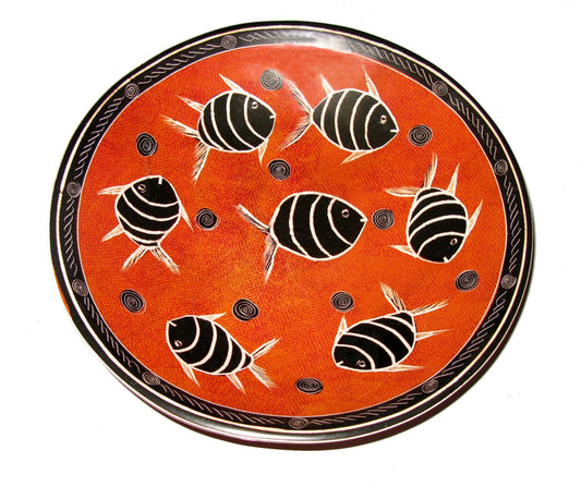 Handcrafted Stone Fruit Bowl Orange Fish Design 10" / 25 cm Fairly Traded
