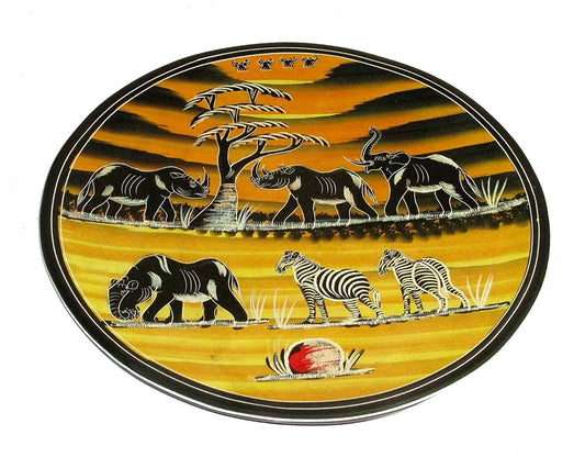 African Sunset - Wildlife Collectable Stone Round Display Plate 10inch / 25 cm Fair Trade with Story-card