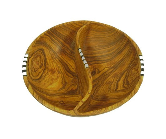 Olivewood Divided Snack Bowl 8 inch 20 cm Handcrafted Natural Wild Olivewood with Story-card