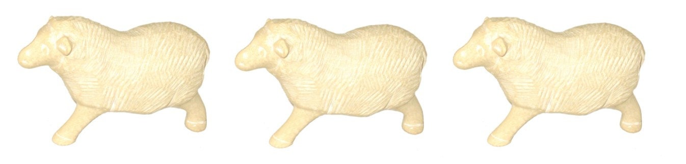 Three Little Lambs in stone Set of Baby Farm Animals 5cm in White Gift Box with Story-card