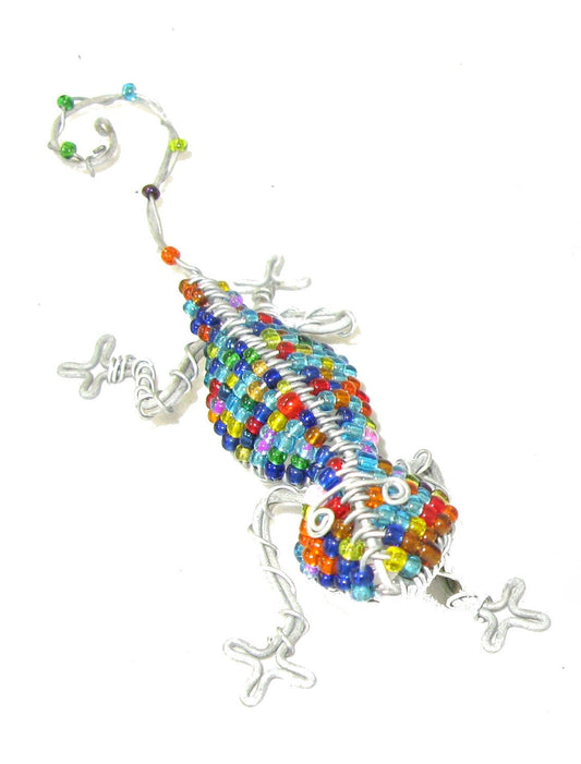 Metal Colourful Beaded Gecko Fair Trade 14 cm Hang, Hook or Perch your Lizard