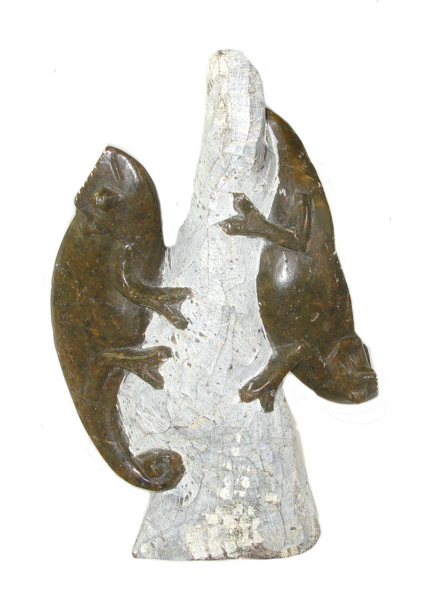 African Gecko Sculpture in Serpentine Stone African Lizard Chameleon Gecko Single / Double / Triple / Single Long with Story-card