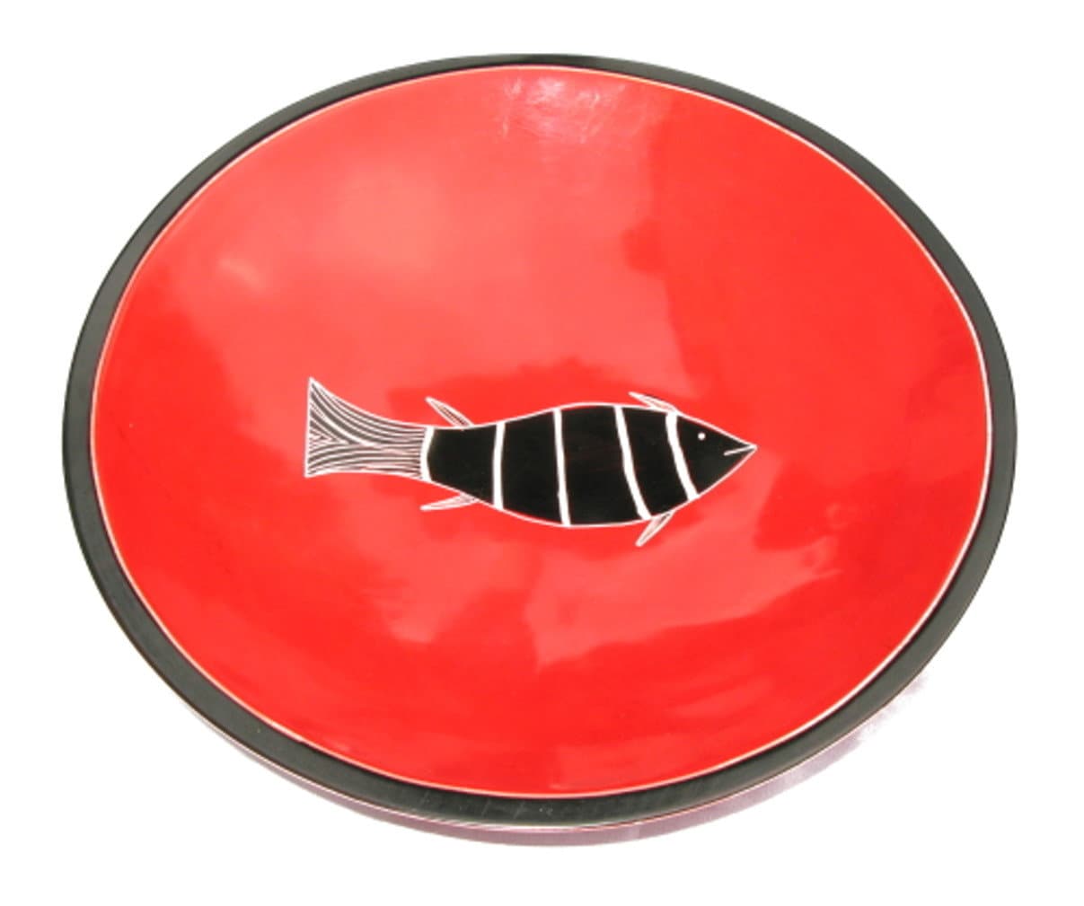 Handcrafted Stone Fruit Bowl Red Fish Design 10" / 25 cm Fairly Traded with Storycard
