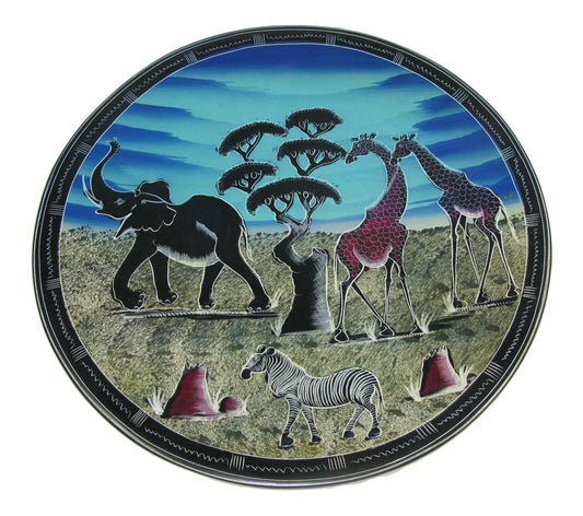 African Savannah - Wildlife Collectable Stone Round Display Plate 12 inch / 30 cm Fair Trade with Story-card