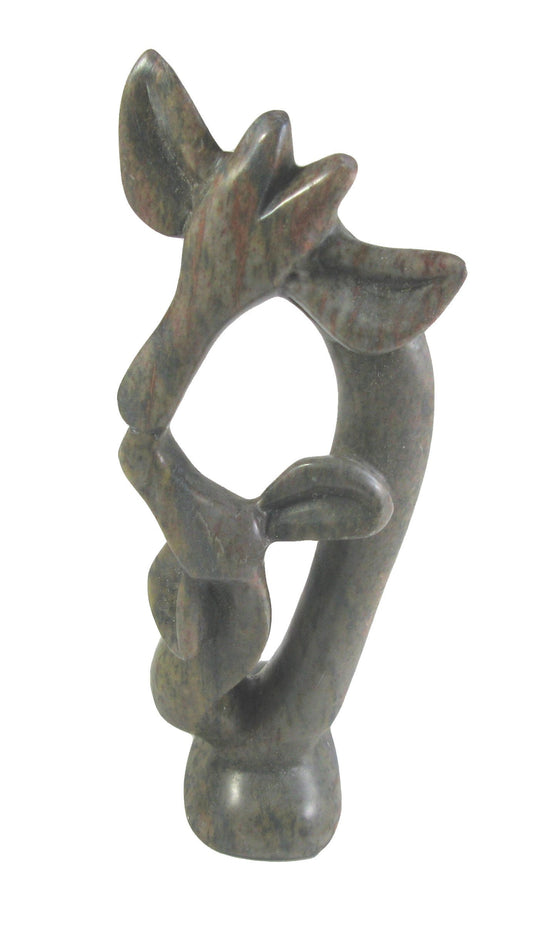 African Tribal Sculpture in Serpentine Stone Kissing Giraffes 8 inch / 20 cm African Art with Story-card