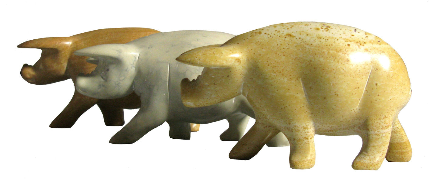Three Little Pigs in soapstone Set of Baby Farm Animals 5cm in White Gift Box with Story-card