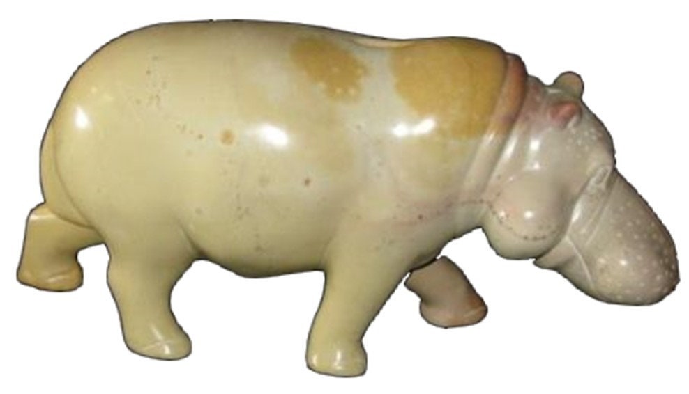 African Stone Hippo Sculpture Fairly Traded 20cm - Natural Stone Design with Story-card