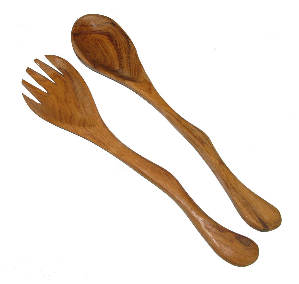 Olive Wood Salad Servers - River Design -  30cm 12 inch - Plus Storycard