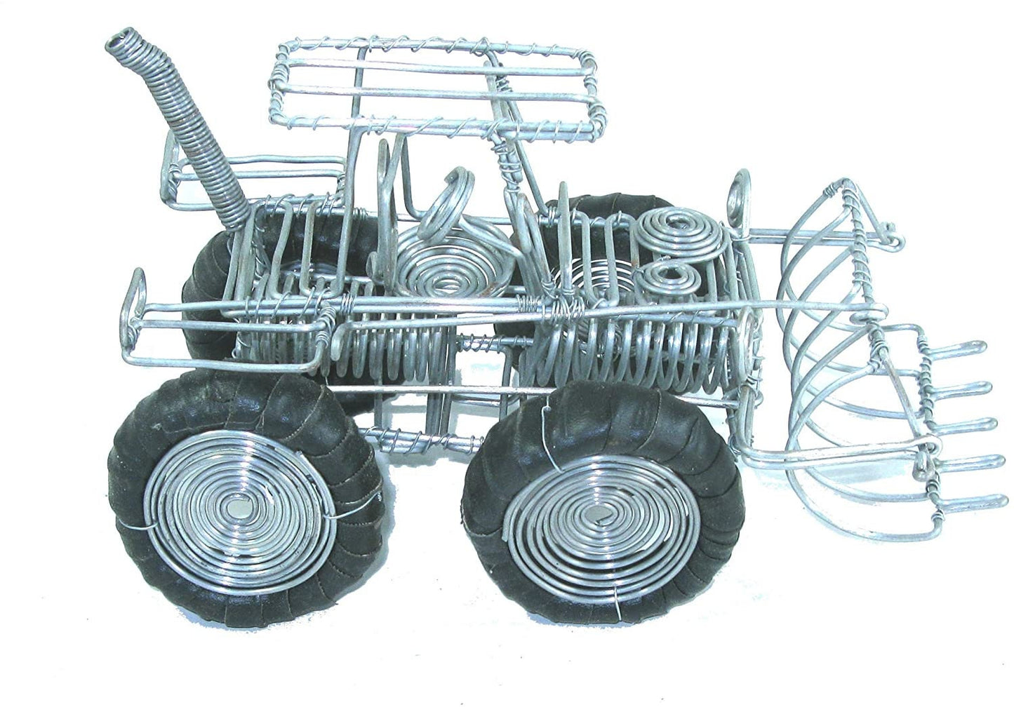 Metal Tractor Digger JCB Model African Recycled Wire Art Fair Trade 25 cm with Storycard