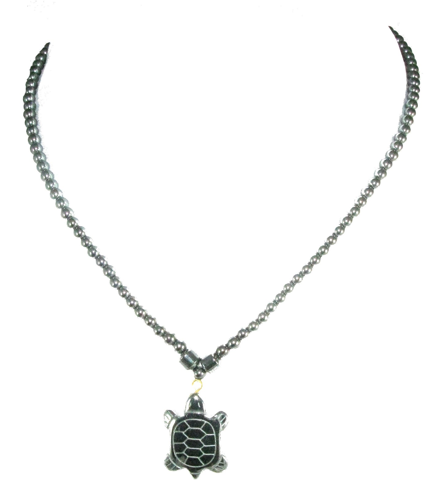 Hematite Healing Energy Anti-Stress Necklace 18" / 45 cm Turtle Pendant Handmade + Presentation Pouch & Storycard