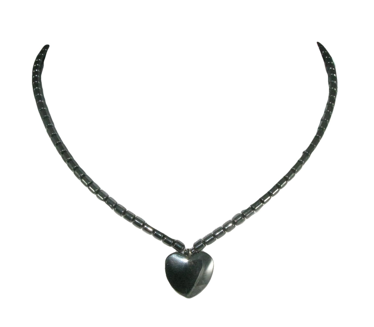 Hematite Healing Energy Anti-Stress Necklace 18" / 45 cm Heart Pendant Handmade + Presentation Pouch & Storycard