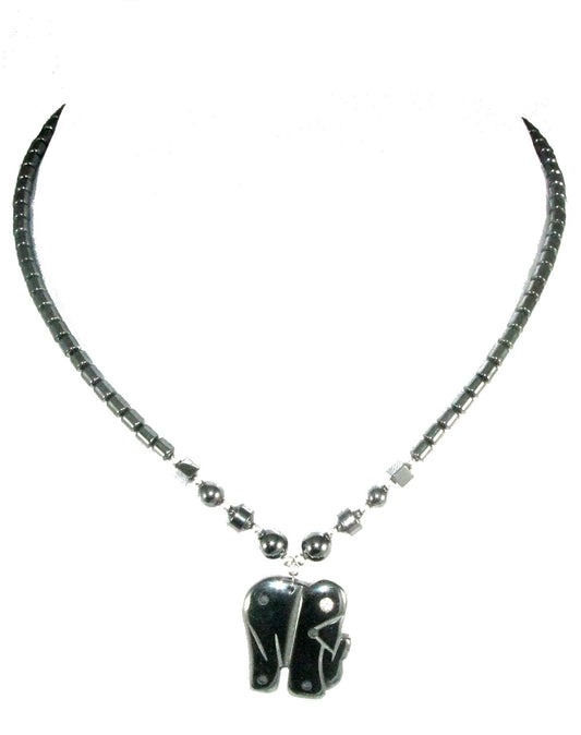 Hematite Healing Energy Anti-Stress Necklace 18" / 45 cm Elephant Jewel Pendant Handmade + Presentation Pouch & Storycard