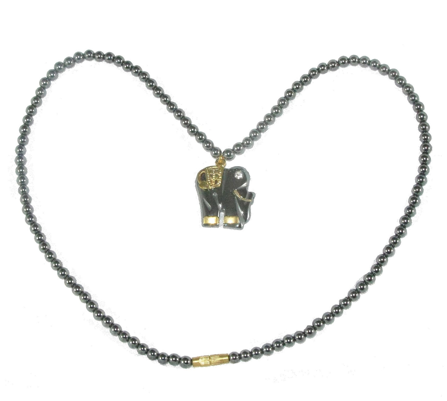 Hematite Healing Energy Anti-Stress Necklace 18" / 45 cm Indian Elephant Jewelled Pendant Handmade + Presentation Pouch & Storycard