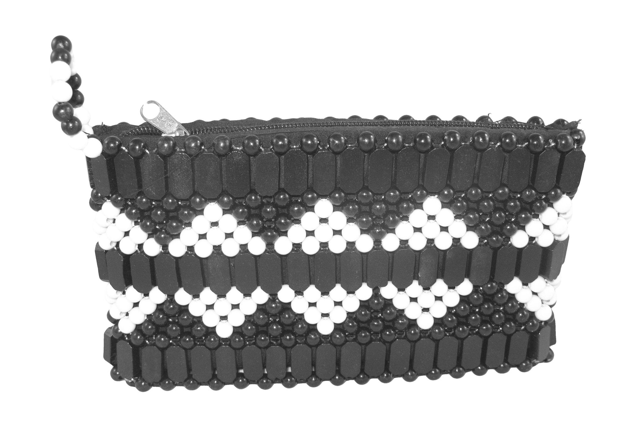 Maassai Design Beaded Leather Fashion Purse Lined with Zipped Pocket - Black & White / Brown Designs - FriendlyTradingCo