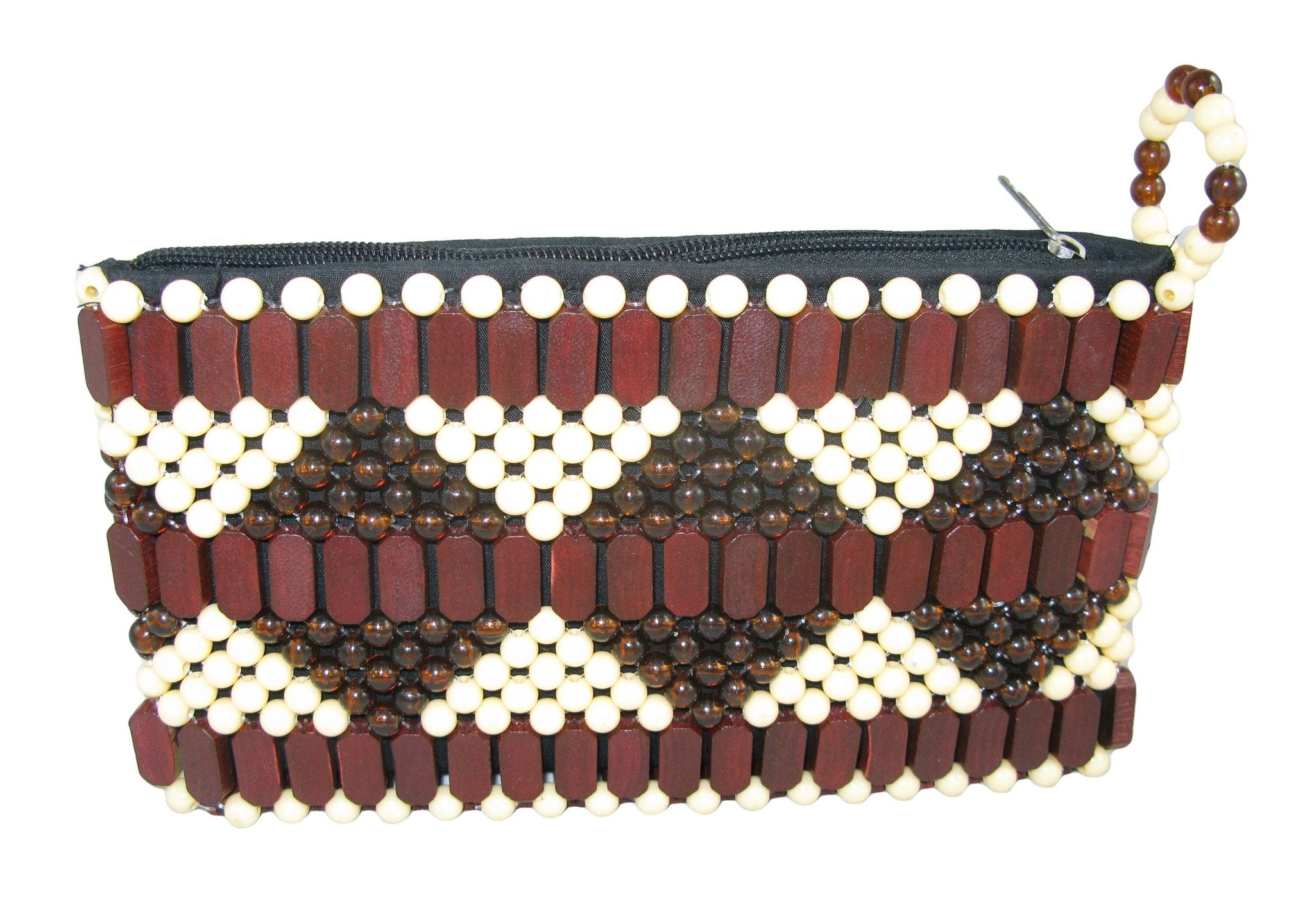 Maassai Design Beaded Leather Fashion Purse Lined with Zipped Pocket - Black & White / Brown Designs - FriendlyTradingCo