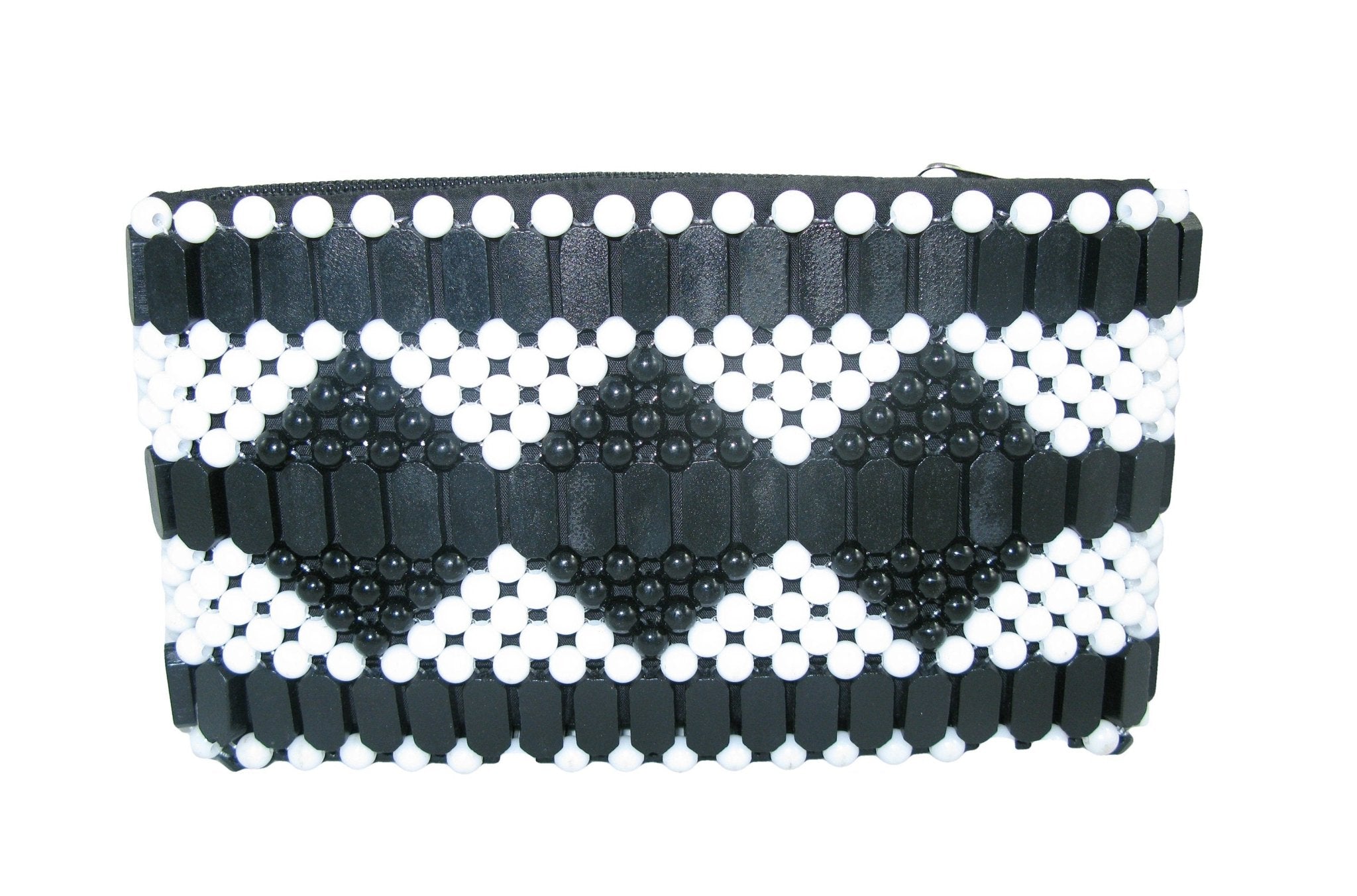 Maassai Design Beaded Leather Fashion Purse Lined with Zipped Pocket - Black & White / Brown Designs - FriendlyTradingCo