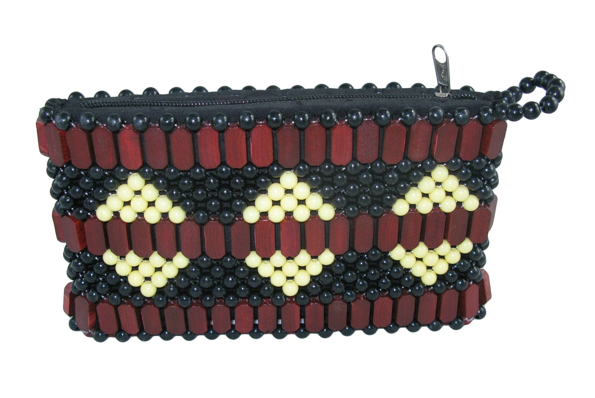 Maassai Design Beaded Leather Fashion Purse Lined with Zipped Pocket - Black & White / Brown Designs - FriendlyTradingCo