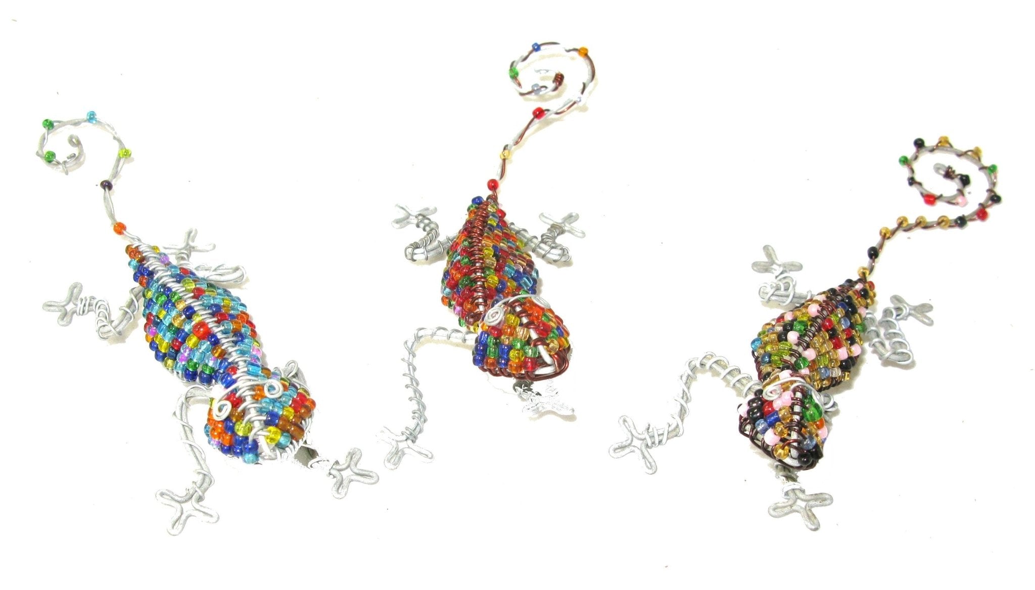 Metal Colourful Beaded Gecko 14 cm Hang, Hook or Perch your Lizard - FriendlyTradingCo
