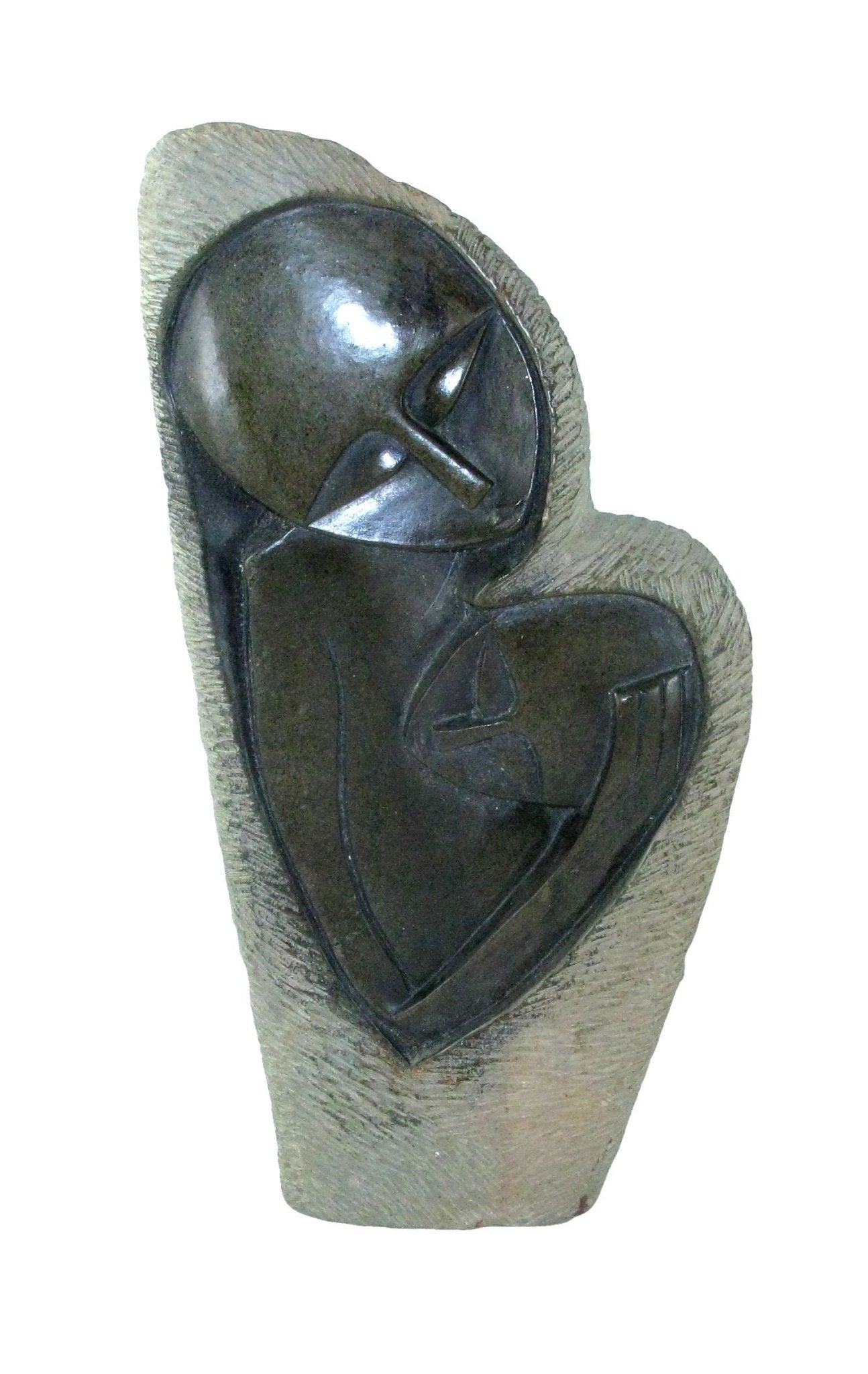 Mother and Child in Arms African Art Stone Sculpture 28 cm by Zimbabwe Artists with Storycard - FriendlyTradingCo