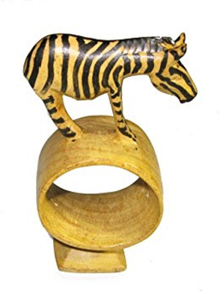 Olive Wood Napkin Ring Elephant Rhino Lion Giraffe Designs Napkin Holder Set or Single with Story - card - FriendlyTradingCo