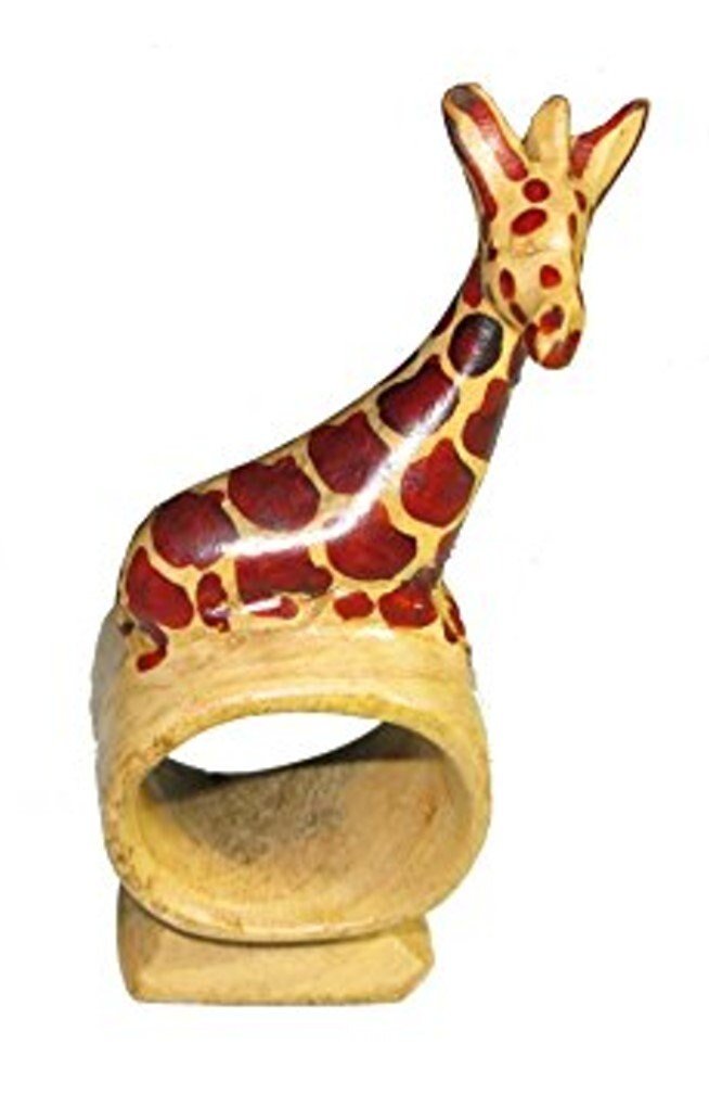 Olive Wood Napkin Ring Elephant Rhino Lion Giraffe Designs Napkin Holder Set or Single with Story - card - FriendlyTradingCo