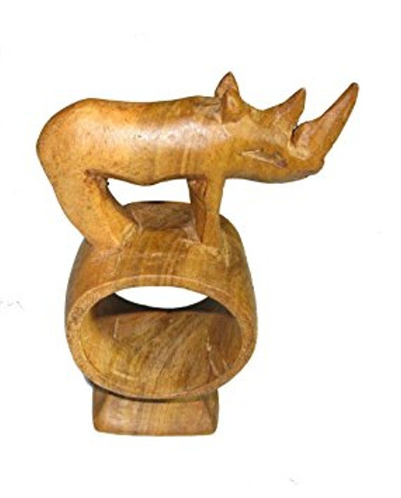 Olive Wood Napkin Ring Elephant Rhino Lion Giraffe Designs Napkin Holder Set or Single with Story - card - FriendlyTradingCo