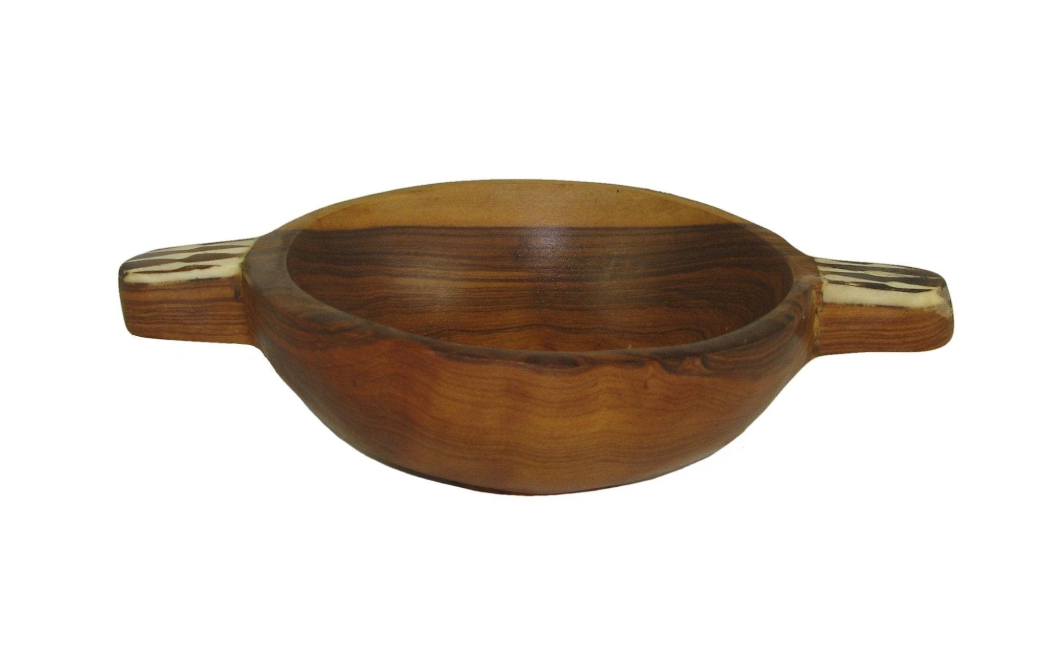 Olivewood Bowl 6 inch 15 cm Handcrafted Natural Wild Olivewood with Handles & Inlay plus Storycard - FriendlyTradingCo