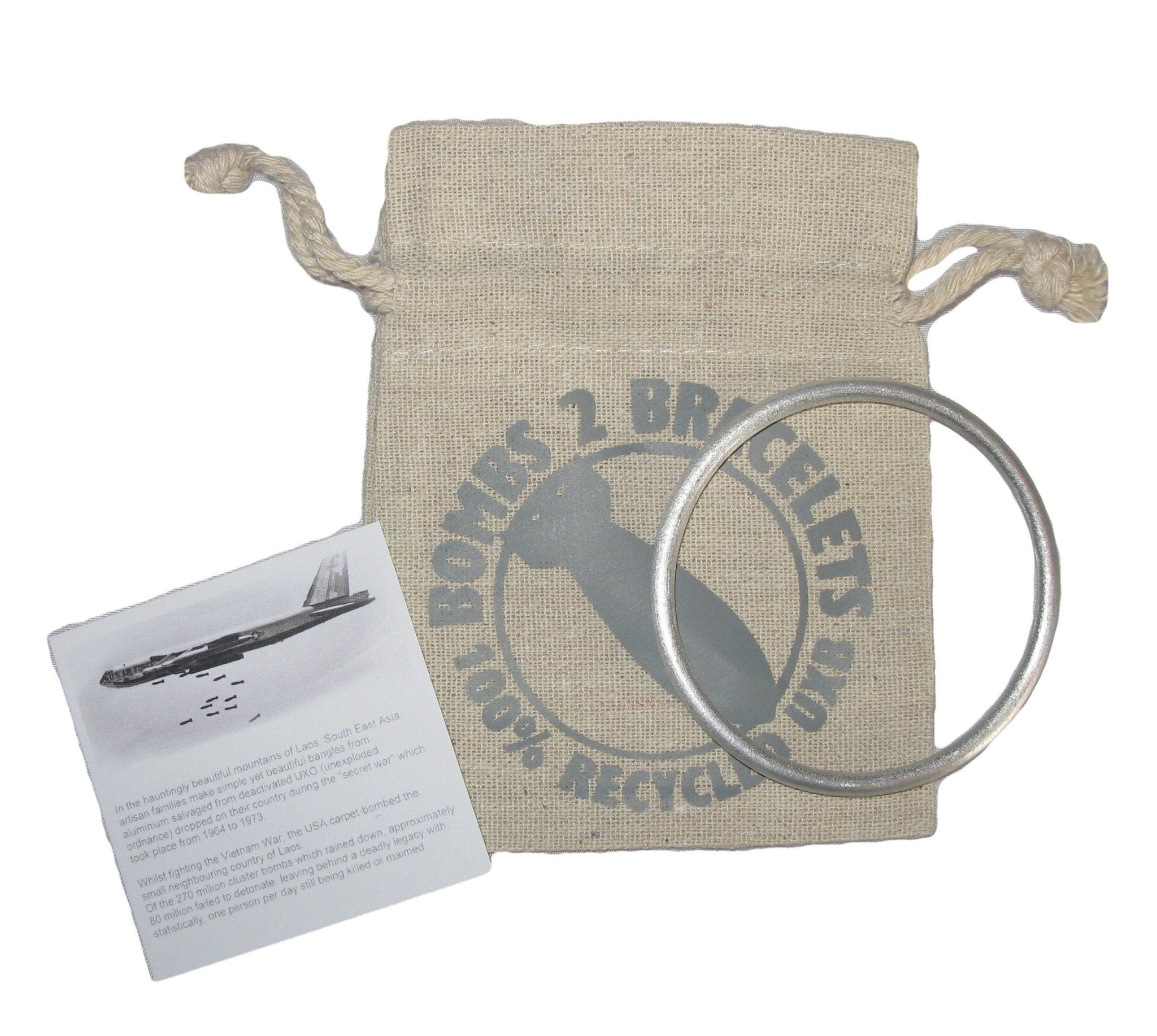 Peace Bangle Bombs to Bracelets Made from Recycled Aluminium from Vietnam War Bombs Womans / Mans / Childs Presentation Pouch & Storycard - FriendlyTradingCo