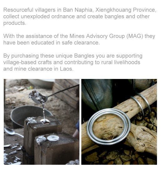 Peace Bangle Bombs to Bracelets Made from Recycled Aluminium from Vietnam War Bombs Womans / Mans / Childs Presentation Pouch & Storycard - FriendlyTradingCo