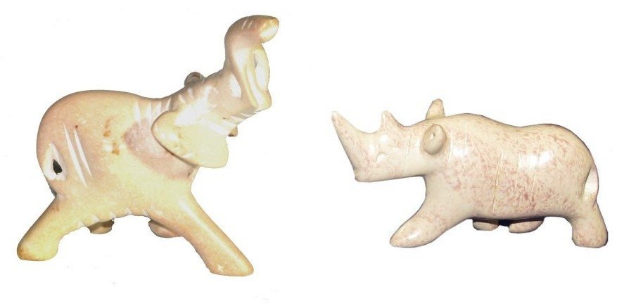 Set of 3 African Baby Wild Animals in Soapstone Lion Elephant Hippo Figures 5cm in White Gift Box with Storycard - FriendlyTradingCo