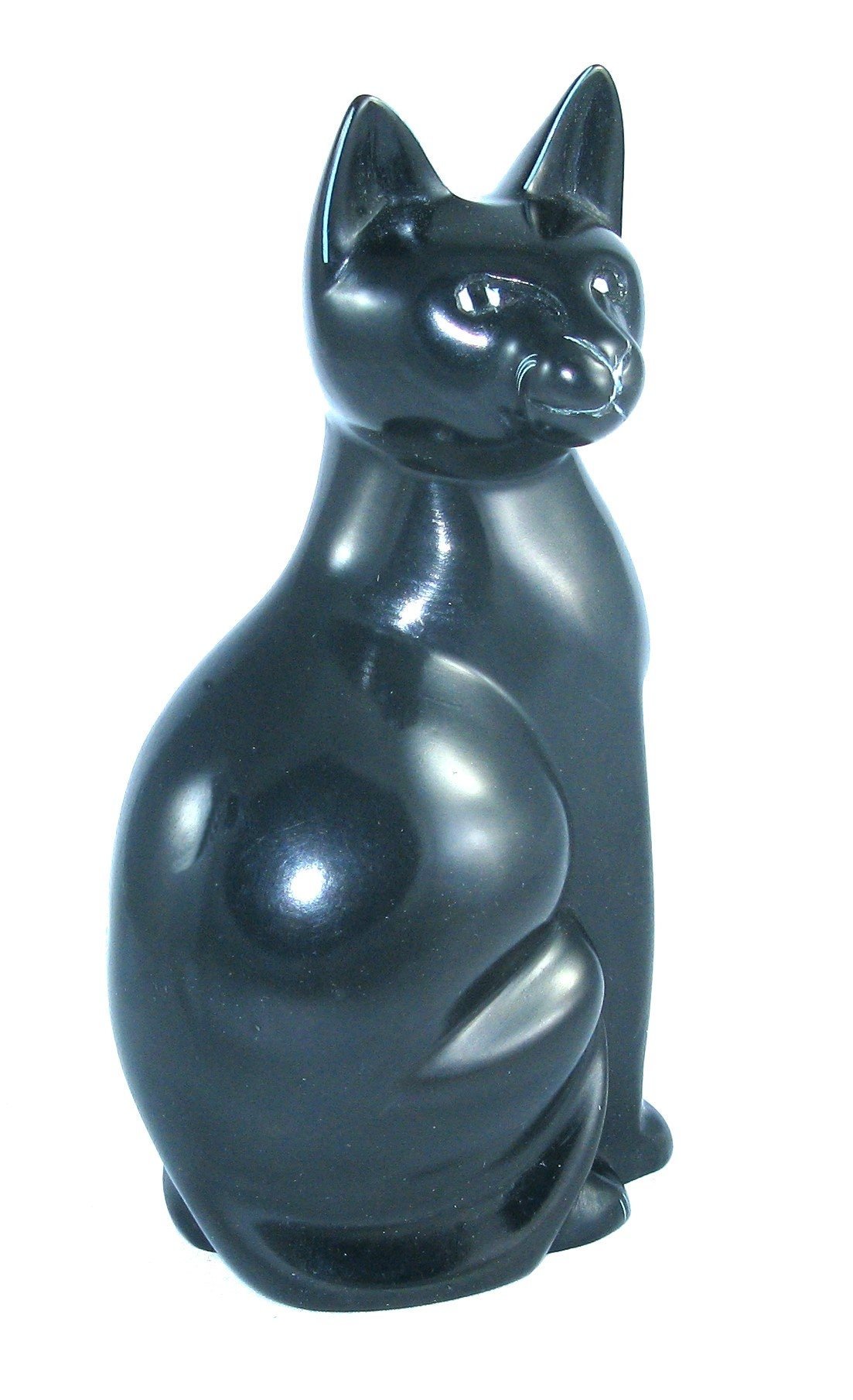 Sitting Black Cat Sculpture in Stone 20 cm / 8 inch - with Story - card - FriendlyTradingCo