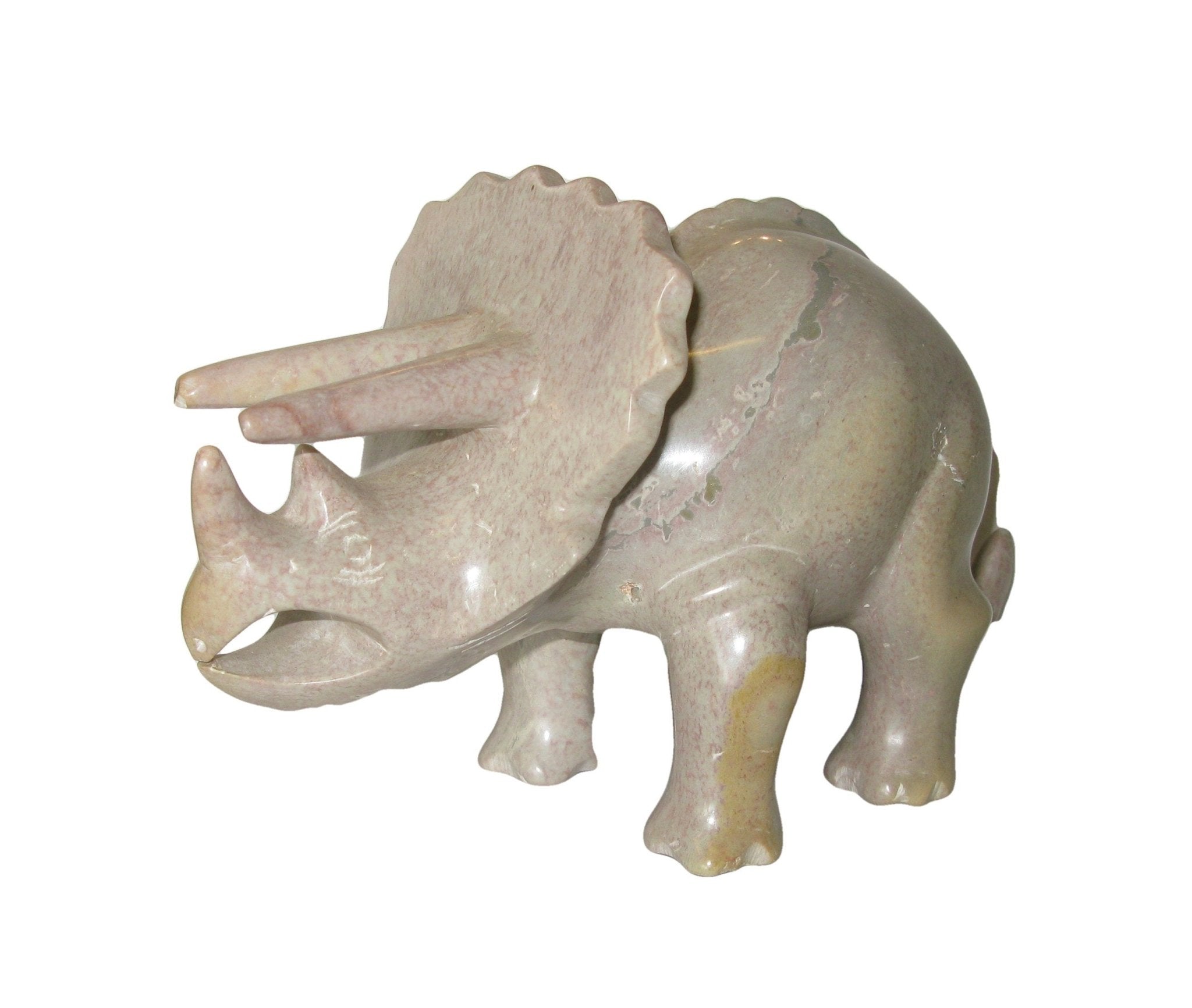 Stone Dinosaur Triceratops in Soapstone 20cm or 10 cm with Story - card - FriendlyTradingCo