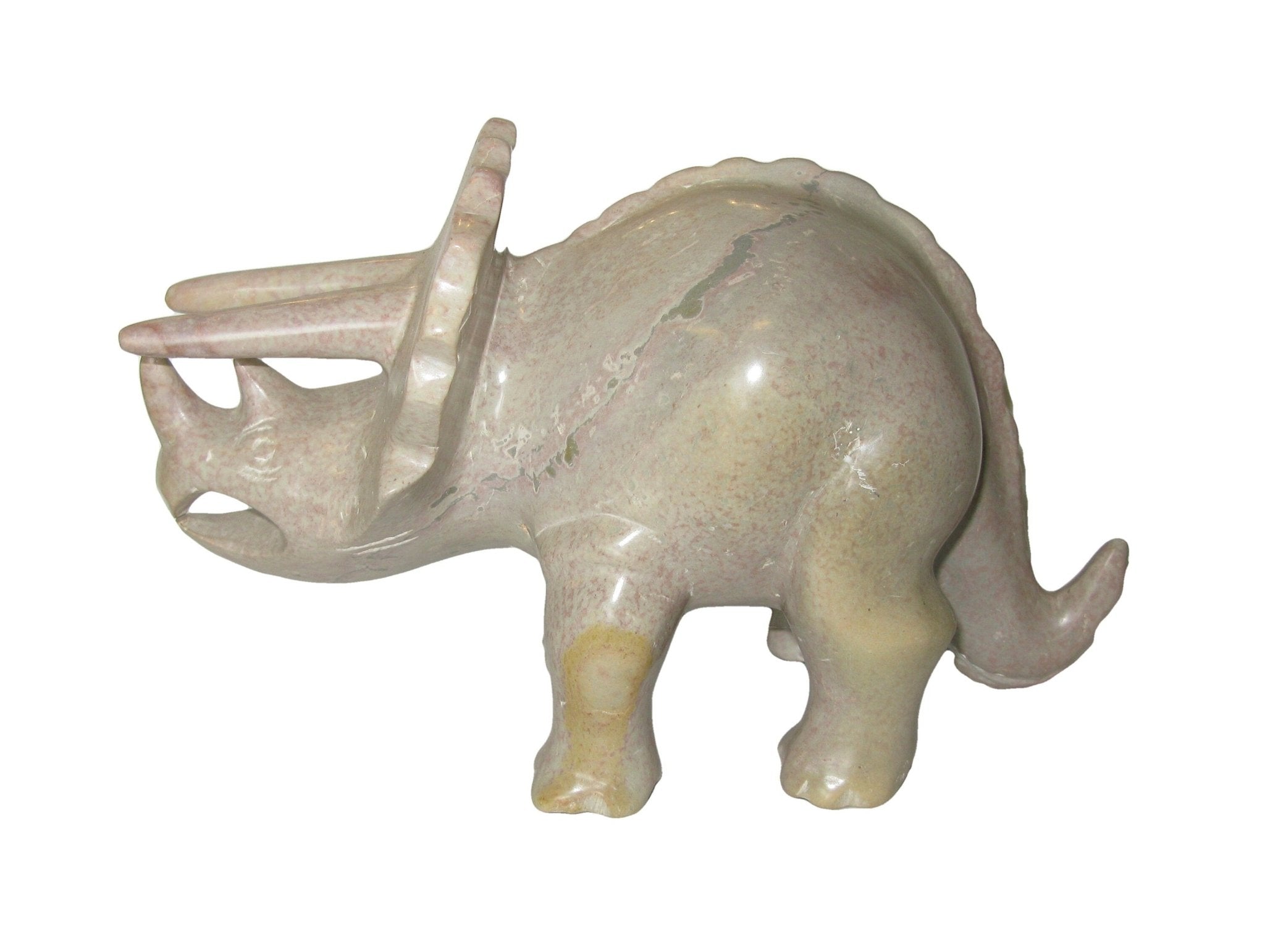 Stone Dinosaur Triceratops in Soapstone 20cm or 10 cm with Story - card - FriendlyTradingCo