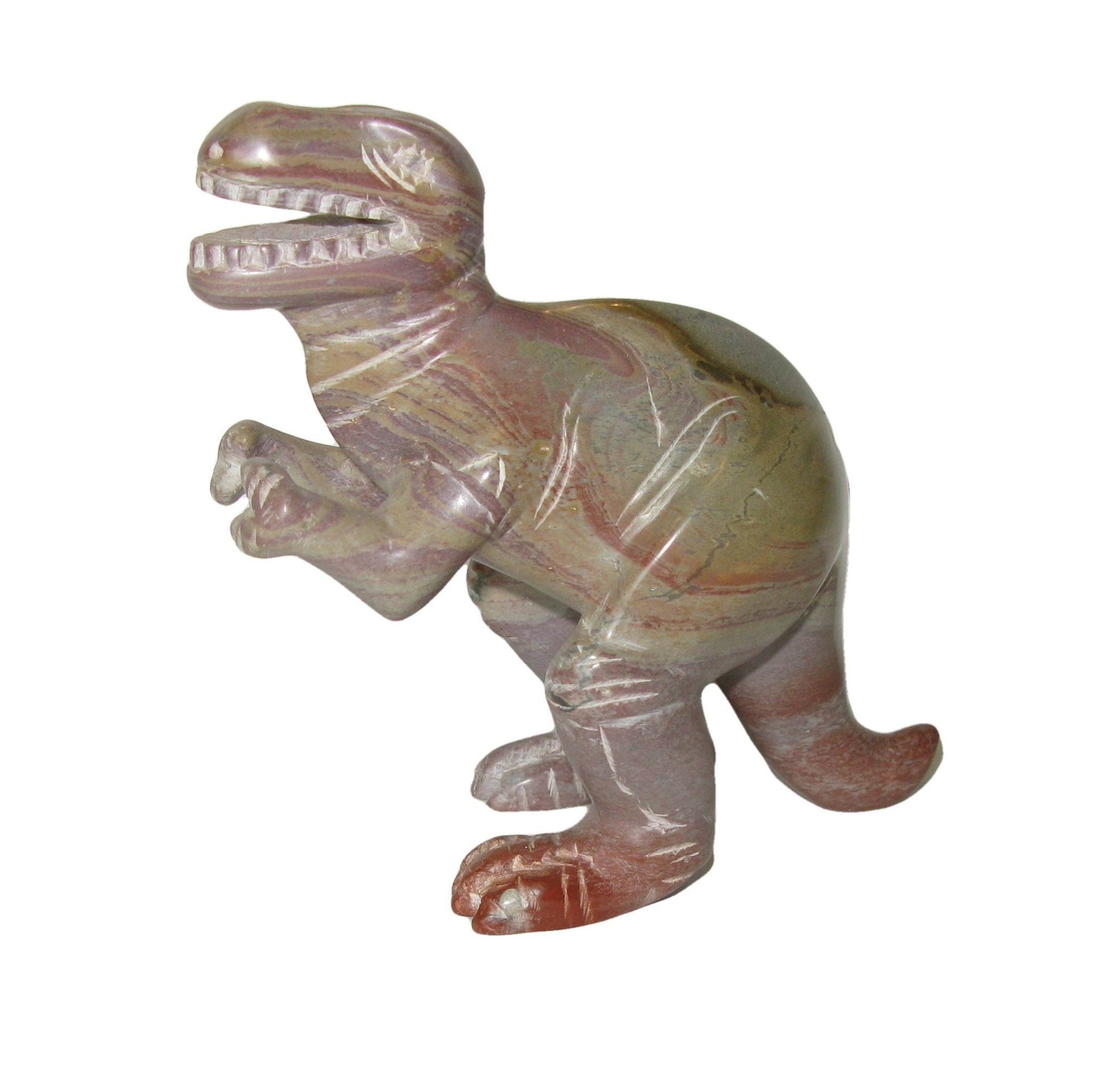 Stone Dinosaur Tyrannosaurus Rex in Soapstone 10cm / 4 inch in White Gift Box with Story - card - FriendlyTradingCo