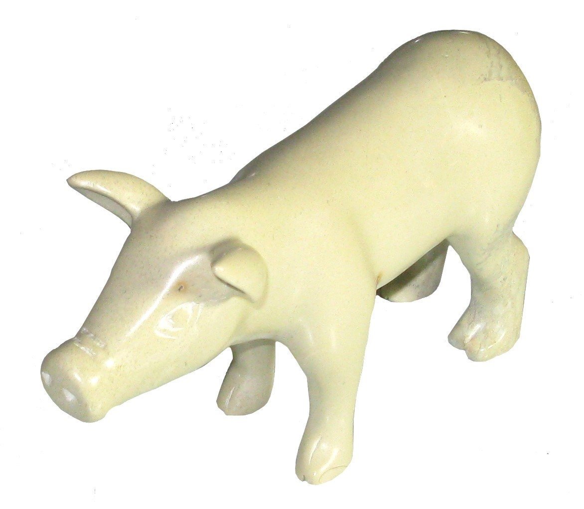 Stone Pig Sculpture 20cm / 8 inch with Story - card - FriendlyTradingCo