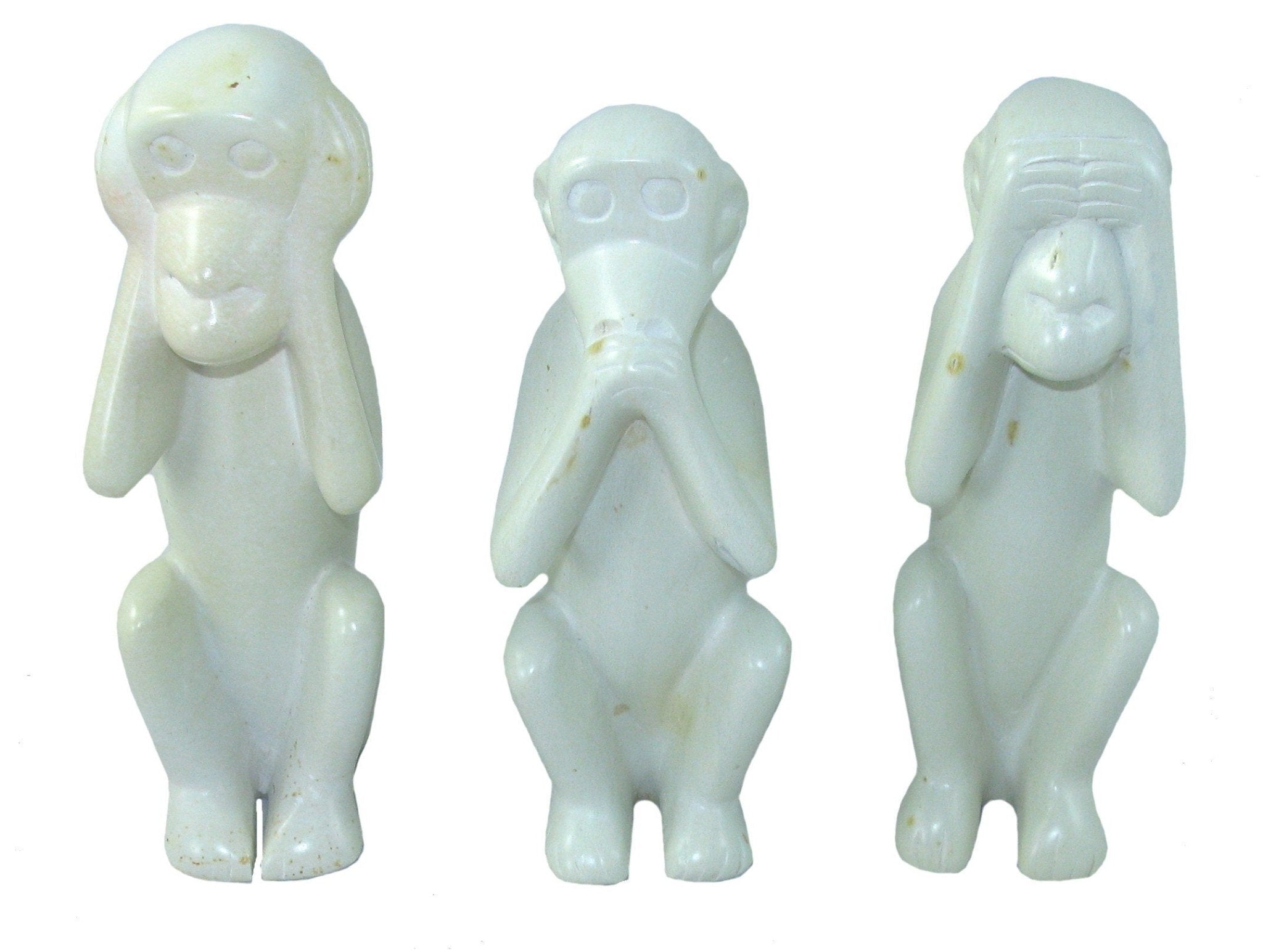 Three Wise Monkeys Stone Sculptures - See No Evil - Hear No Evil - Speak No Evil  Light or Dark Stone 15cm 6 inch with Story