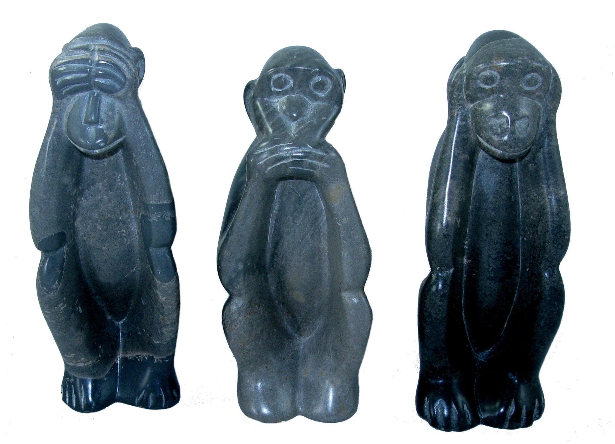 Three Wise Monkeys Stone Sculptures - See No Evil - Hear No Evil - Speak No Evil - Light or Dark Stone 15cm 6 inch with Story