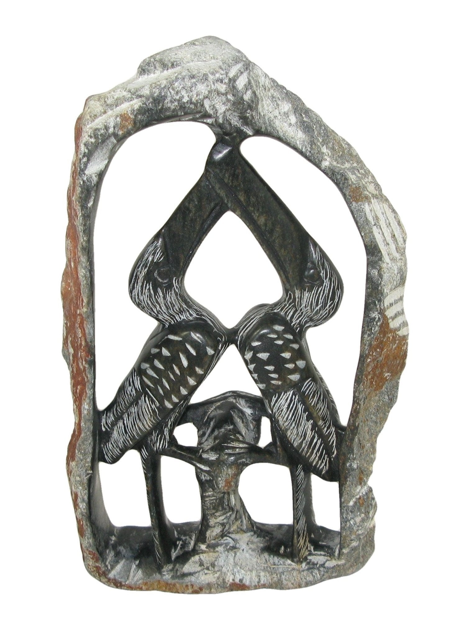 Two Hornbill Love Birds Sculpture in Serpentine Stone 20 cm 8 inch African Hand Crafted with Story - card - FriendlyTradingCo