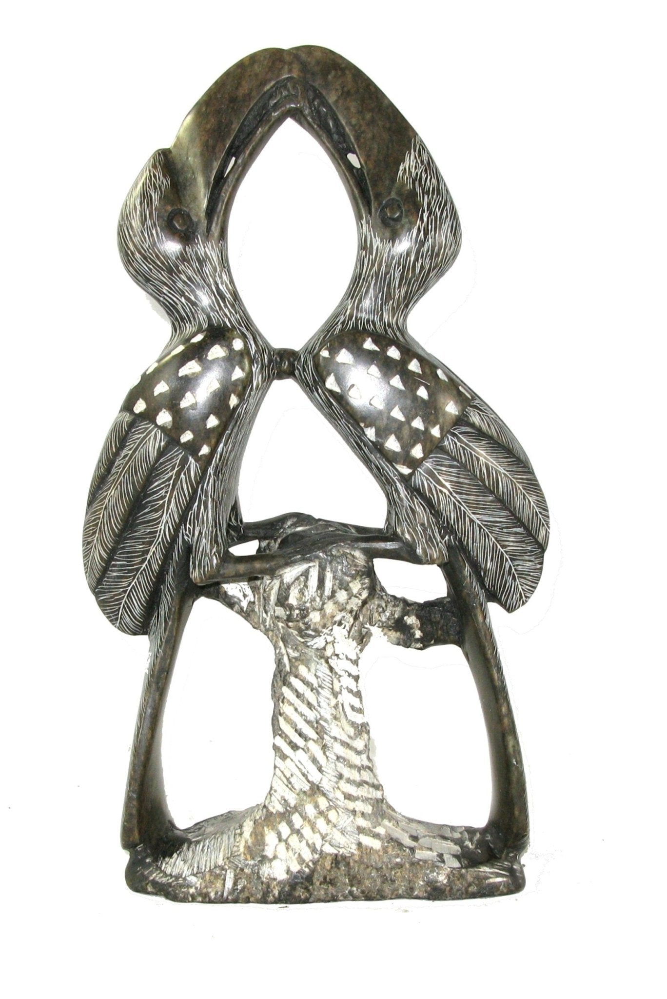 Two Hornbill Love Birds Sculpture in Serpentine Stone 27 cm 11 inch with Storycard - FriendlyTradingCo